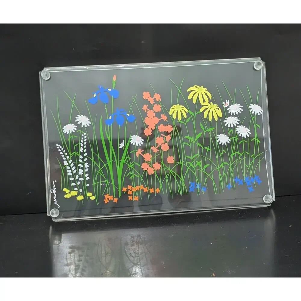 VINTAGE LUCITE SERVING TRAY~ Wild Flowers 1960's Morgan